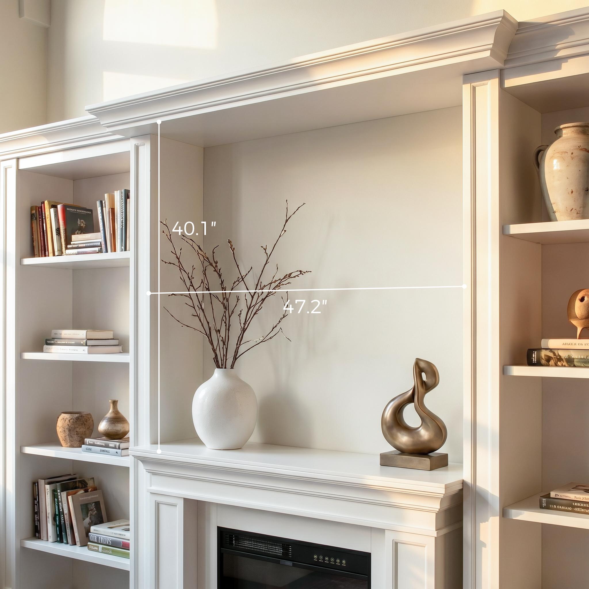 Traditional Entertainment Center with Built-In Electric Fireplace and Bookshelves-White
