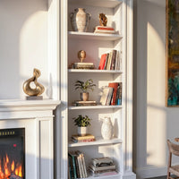 Traditional Entertainment Center with Built-In Electric Fireplace and Bookshelves-White