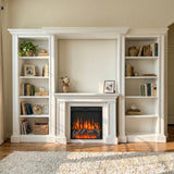 Traditional Entertainment Center with Built-In Electric Fireplace and Bookshelves-White