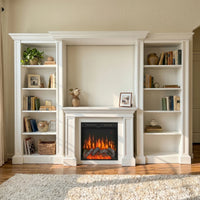 Traditional Entertainment Center with Built-In Electric Fireplace and Bookshelves-White