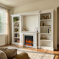 Traditional Entertainment Center with Built-In Electric Fireplace and Bookshelves-White