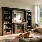 Traditional Entertainment Center with Built-In Electric Fireplace and Bookshelves-Brown