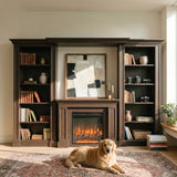 Traditional Entertainment Center with Built-In Electric Fireplace and Bookshelves-Brown