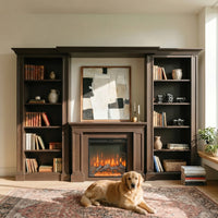 Traditional Entertainment Center with Built-In Electric Fireplace and Bookshelves-Brown
