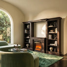 Traditional Entertainment Center with Built-In Electric Fireplace and Bookshelves-Brown