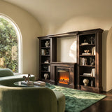 Traditional Entertainment Center with Built-In Electric Fireplace and Bookshelves-Brown