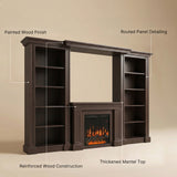 Traditional Entertainment Center with Built-In Electric Fireplace and Bookshelves-Brown