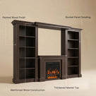 Traditional Entertainment Center with Built-In Electric Fireplace and Bookshelves-Brown