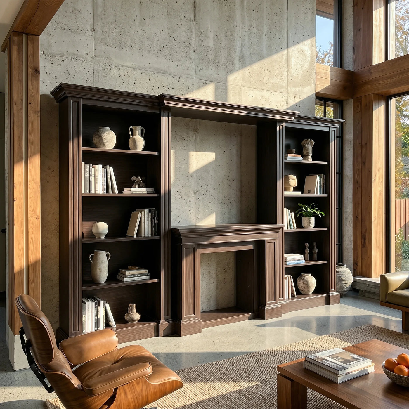 Traditional Entertainment Center with Open Shelves-Brown