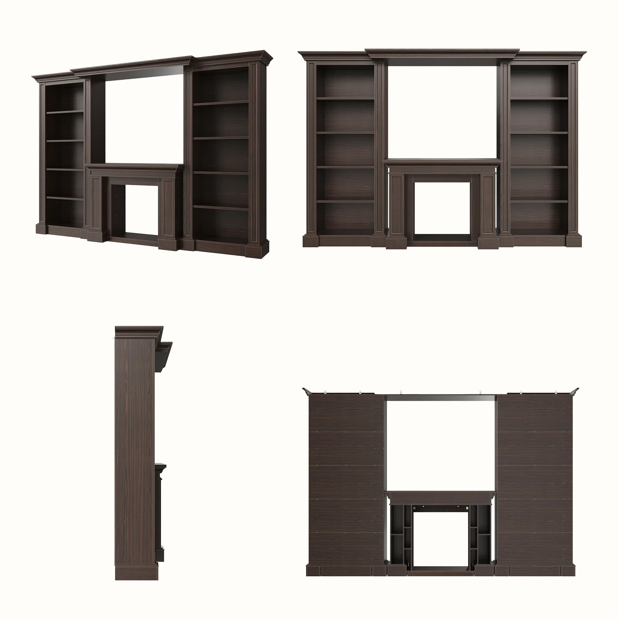 Traditional Entertainment Center with Open Shelves-Brown