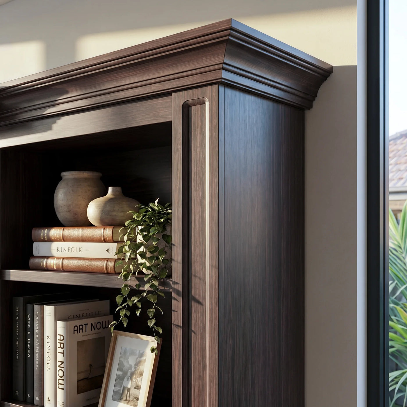 Traditional Entertainment Center with Open Shelves-Brown