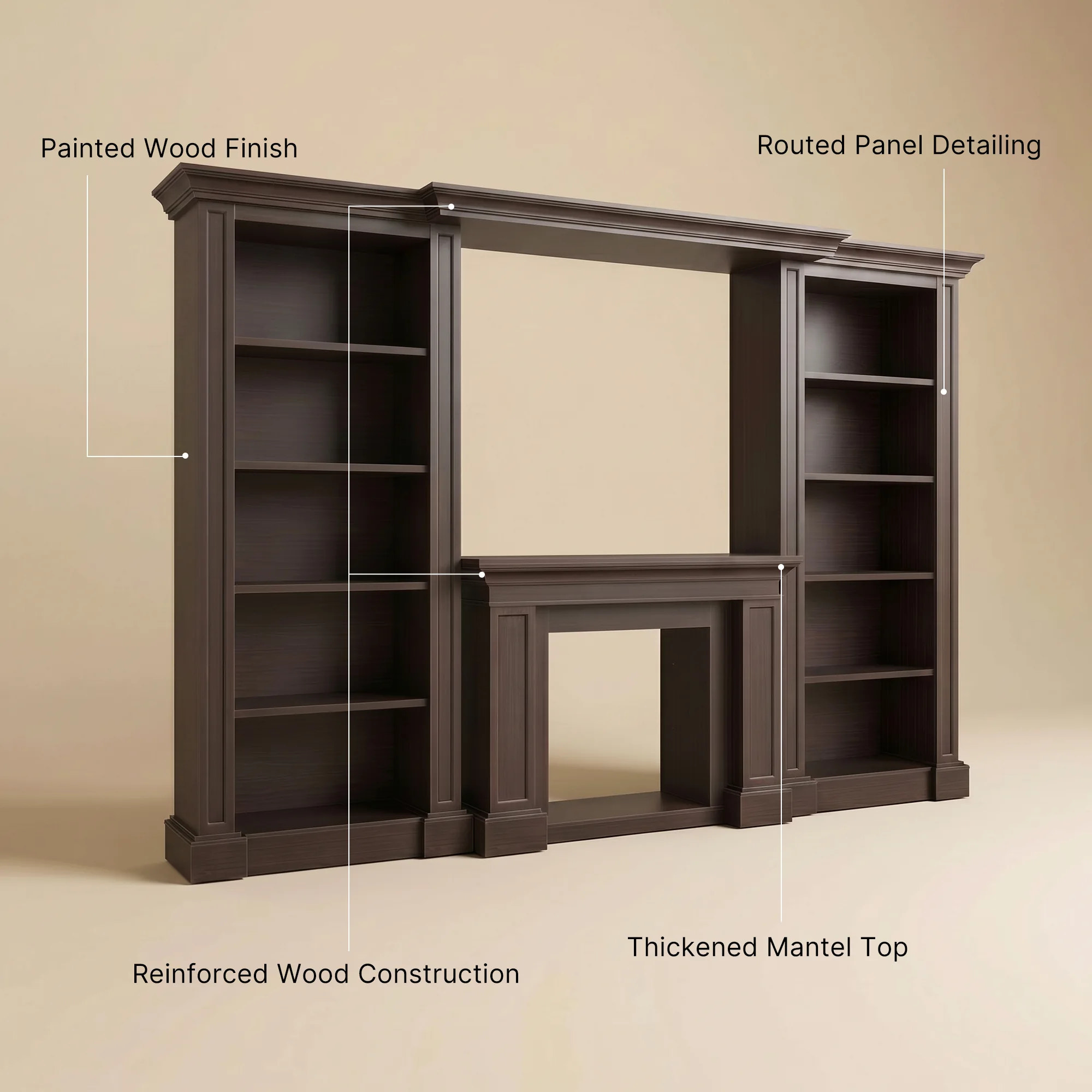 Traditional Entertainment Center with Open Shelves-Brown