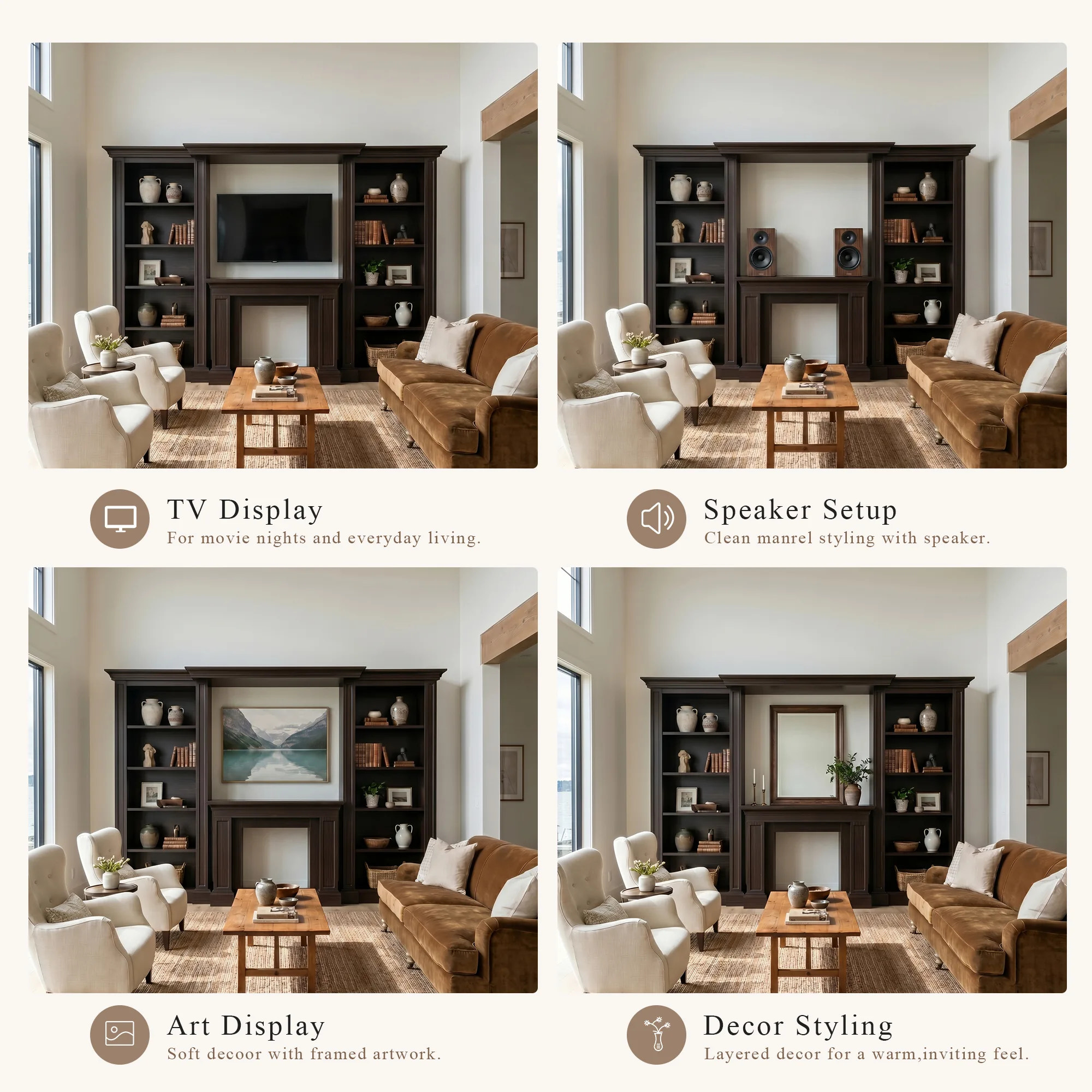 Traditional Entertainment Center with Open Shelves-Brown