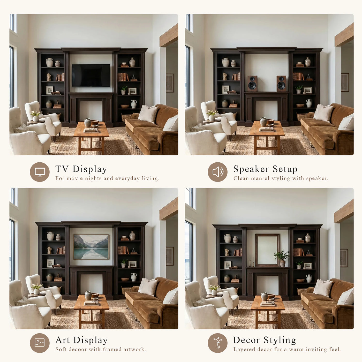Traditional Entertainment Center with Open Shelves-Brown