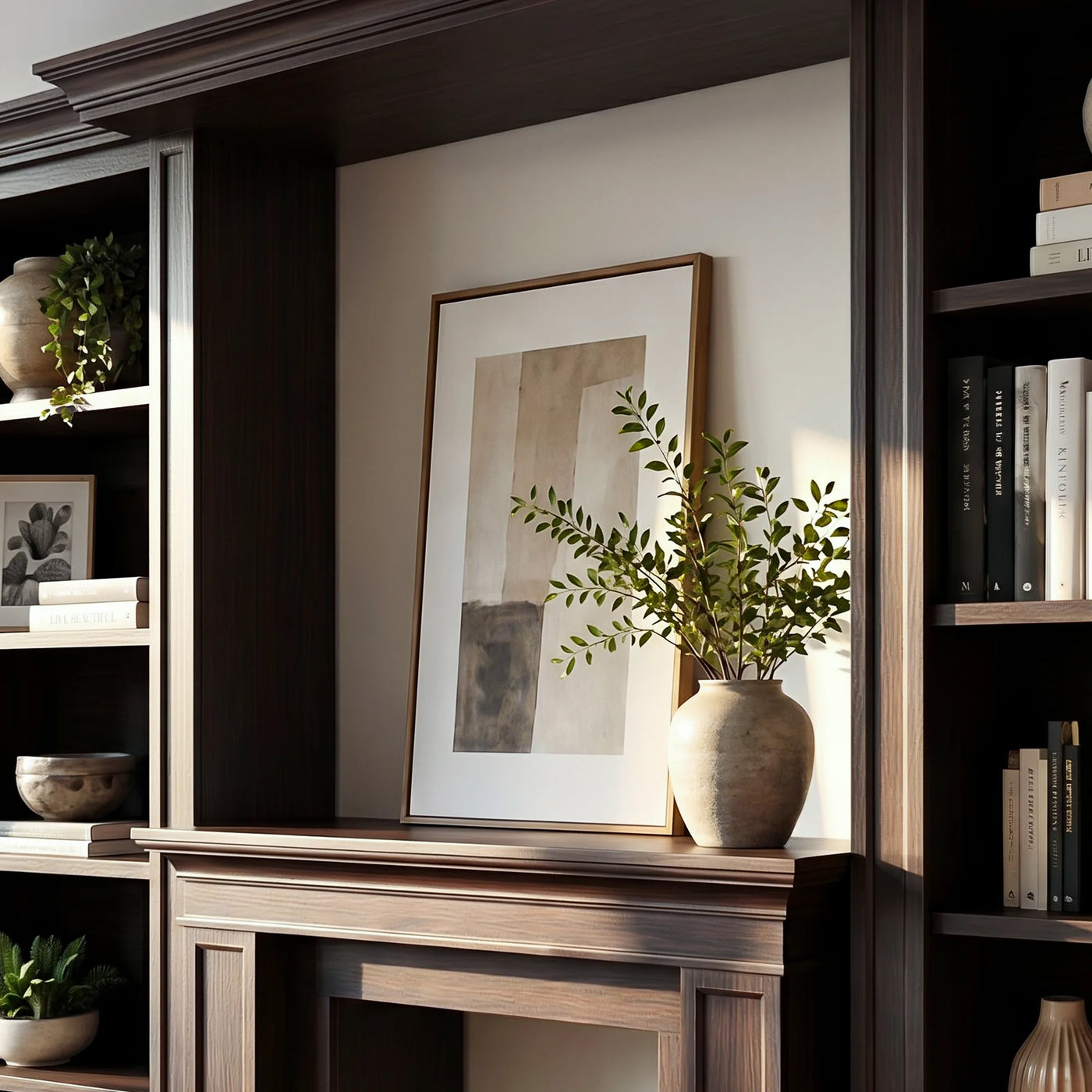 Traditional Entertainment Center with Open Shelves-Brown