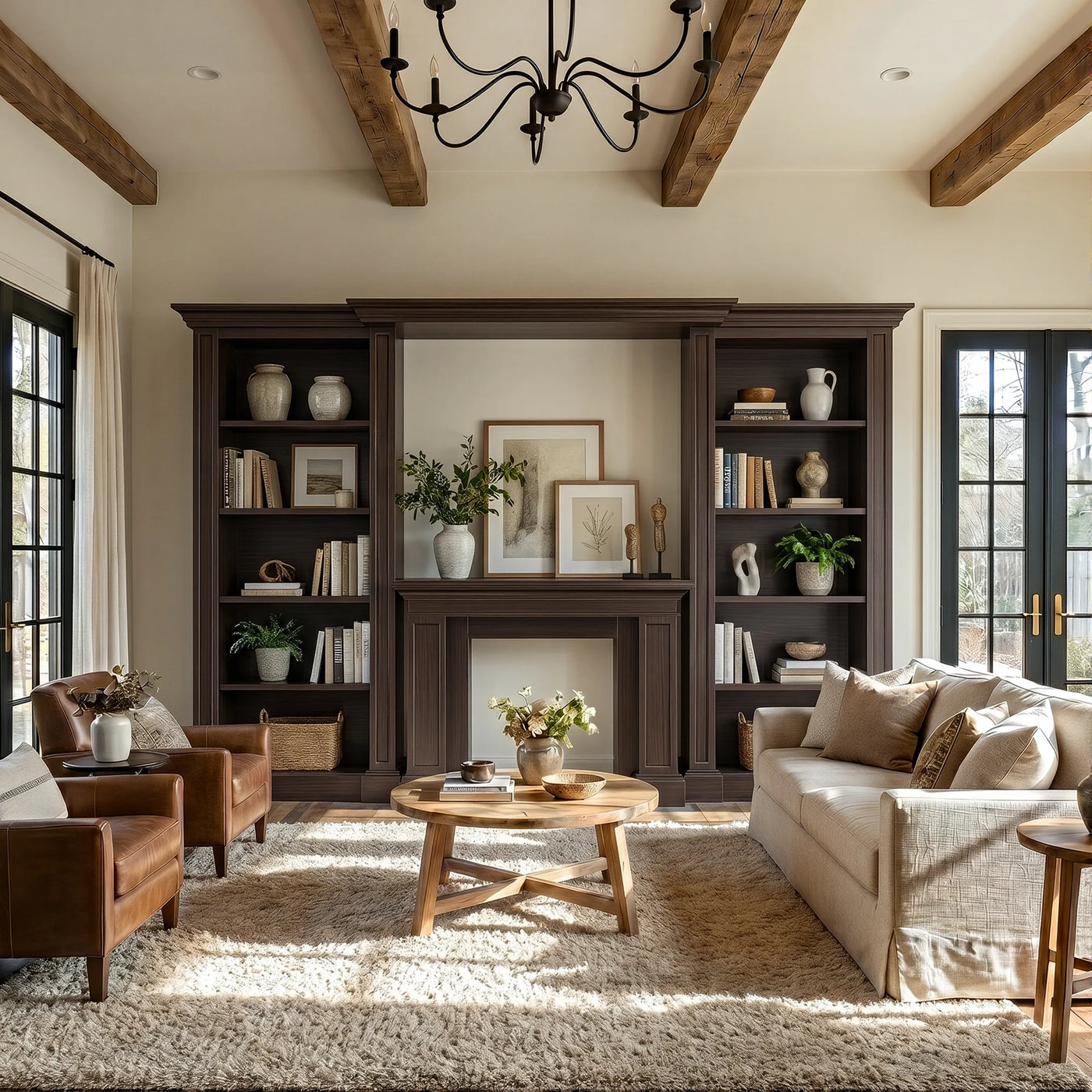 Traditional Entertainment Center with Open Shelves-Brown