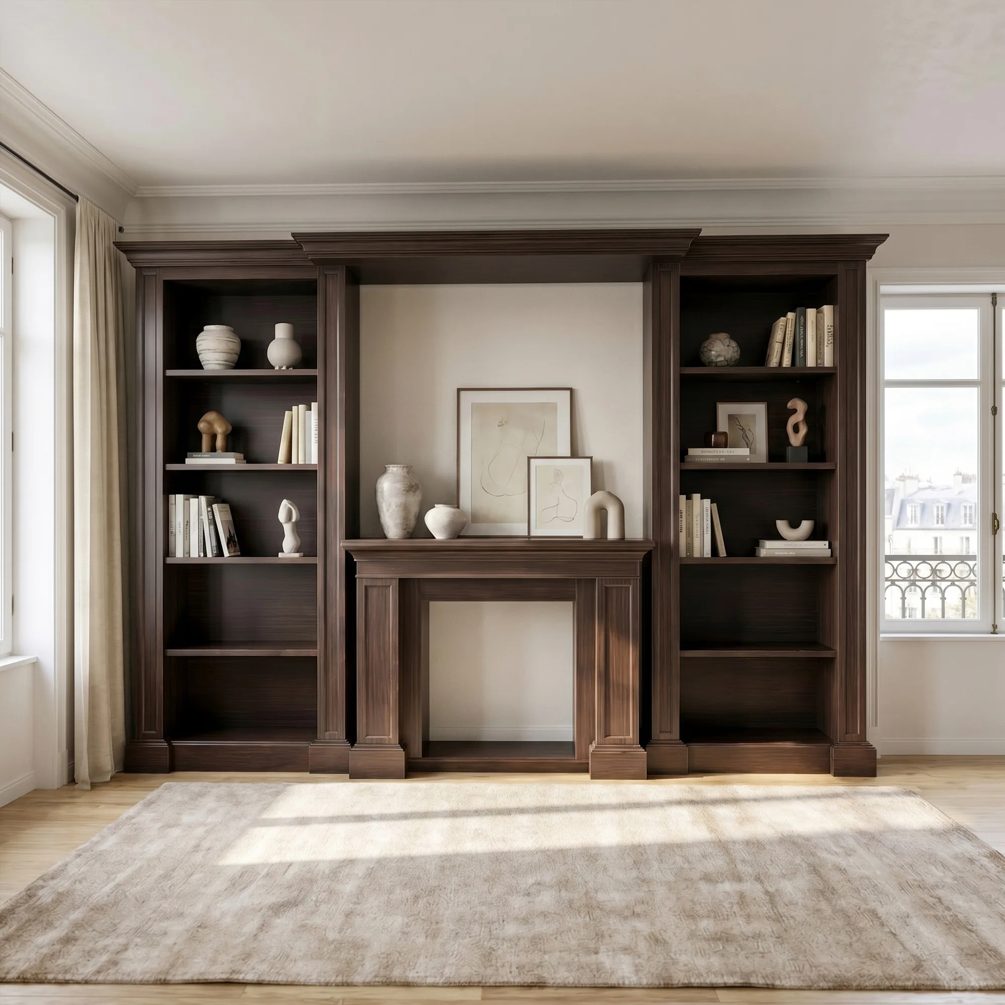 Traditional Entertainment Center with Open Shelves-Brown