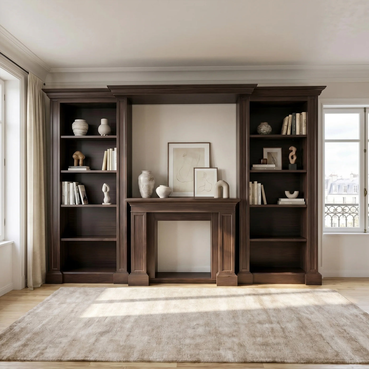 Traditional Entertainment Center with Open Shelves-Brown