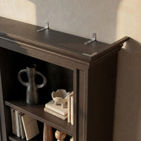 Traditional Entertainment Center with Built-In Electric Fireplace and Bookshelves-Brown