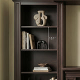 Traditional Entertainment Center with Built-In Electric Fireplace and Bookshelves-Brown