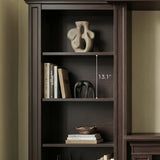 Traditional Entertainment Center with Built-In Electric Fireplace and Bookshelves-Brown