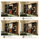 Traditional Entertainment Center with Built-In Electric Fireplace and Bookshelves-Brown