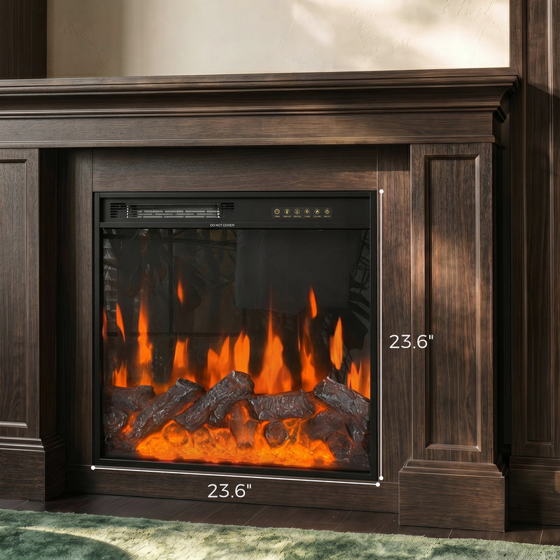 Traditional Entertainment Center with Built-In Electric Fireplace and Bookshelves-Brown