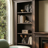 Traditional Entertainment Center with Built-In Electric Fireplace and Bookshelves-Brown