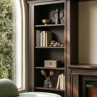 Traditional Entertainment Center with Built-In Electric Fireplace and Bookshelves-Brown