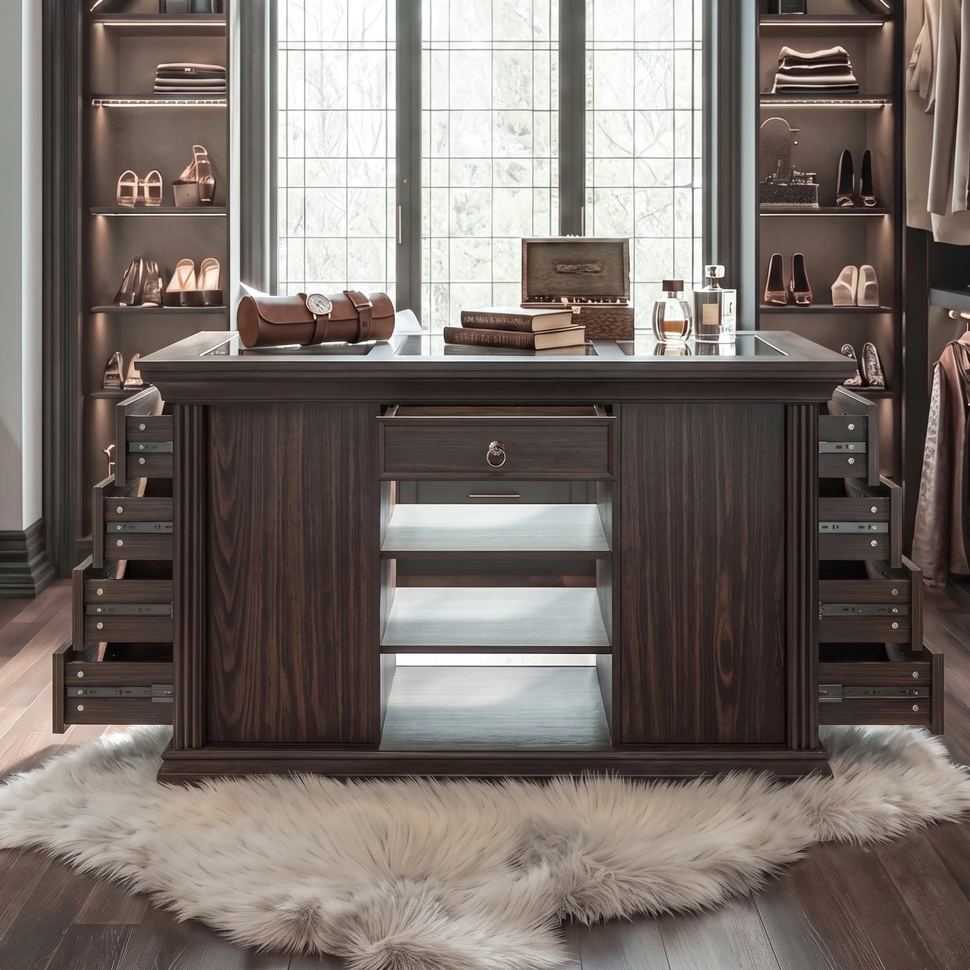 Jewelry Island with Drawers and Storage-Brown