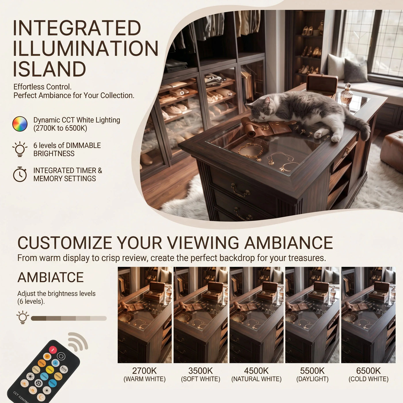Jewelry Island with Drawers and Storage-Brown