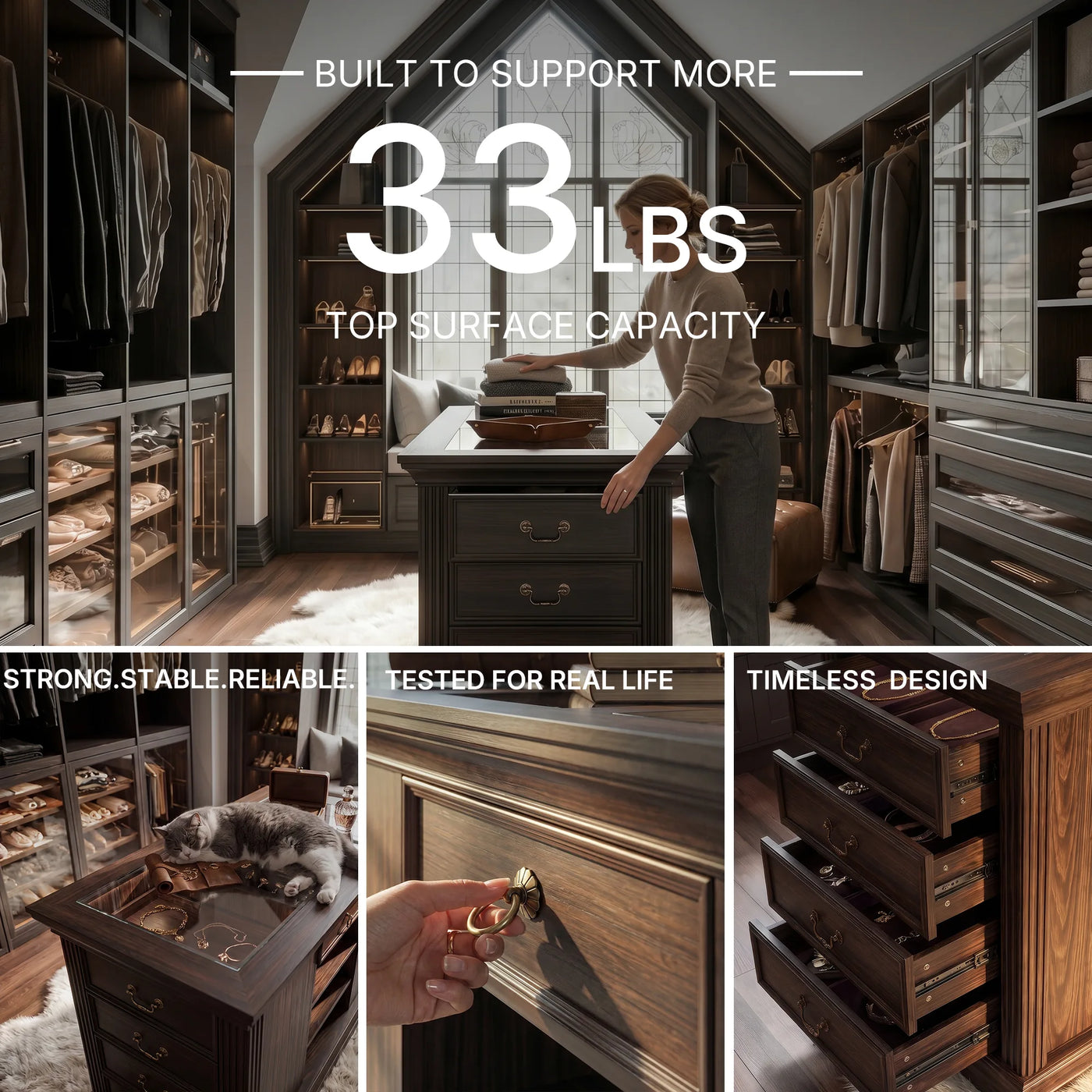 Jewelry Island with Drawers and Storage-Brown