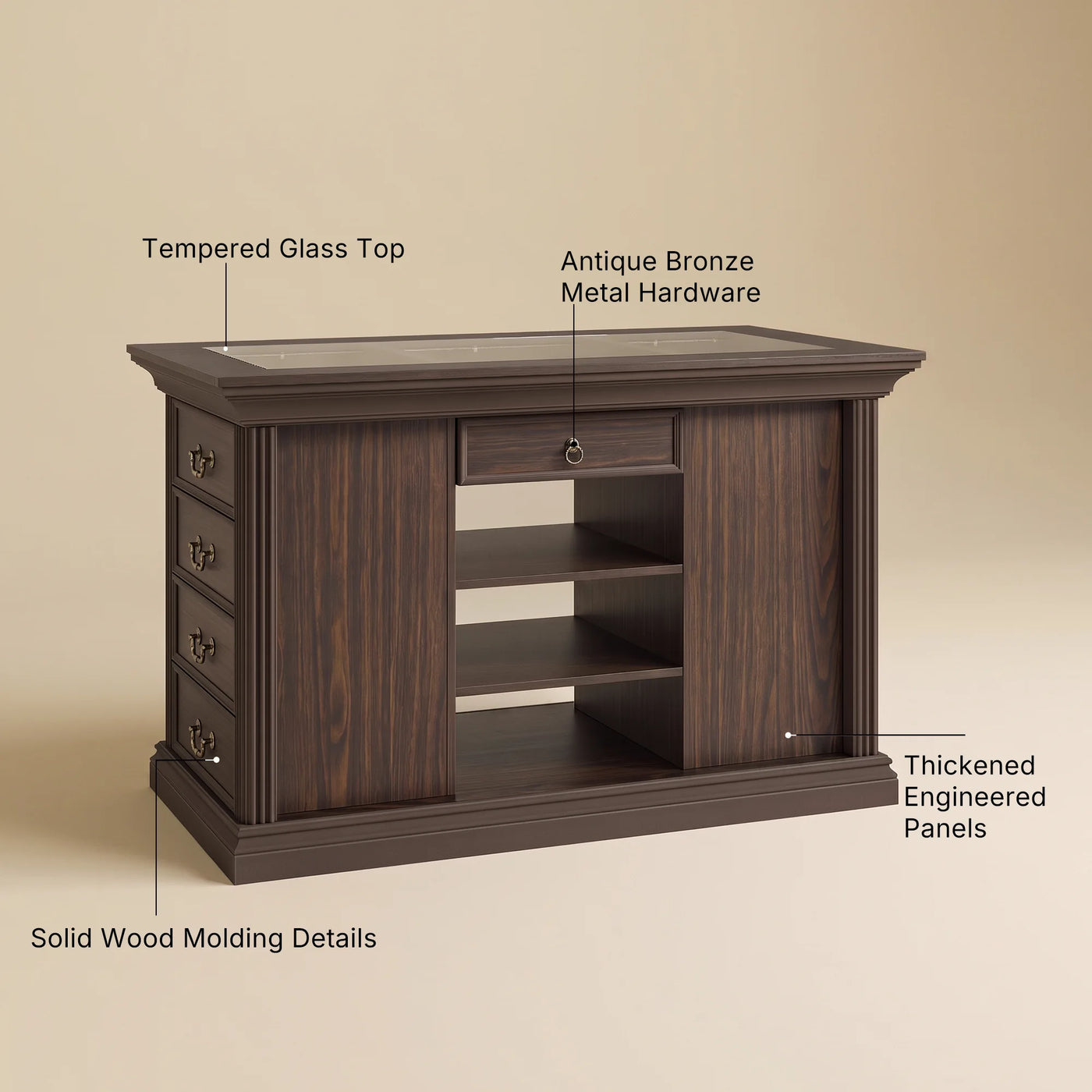 Jewelry Island with Drawers and Storage-Brown