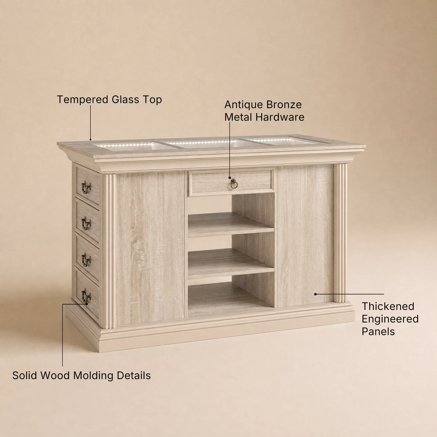 Jewelry Island with Drawers and Storage-Natural