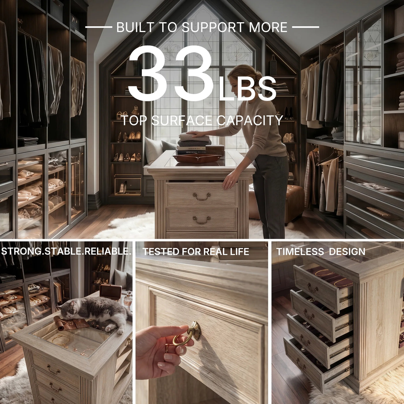 Jewelry Island with Drawers and Storage-Natural