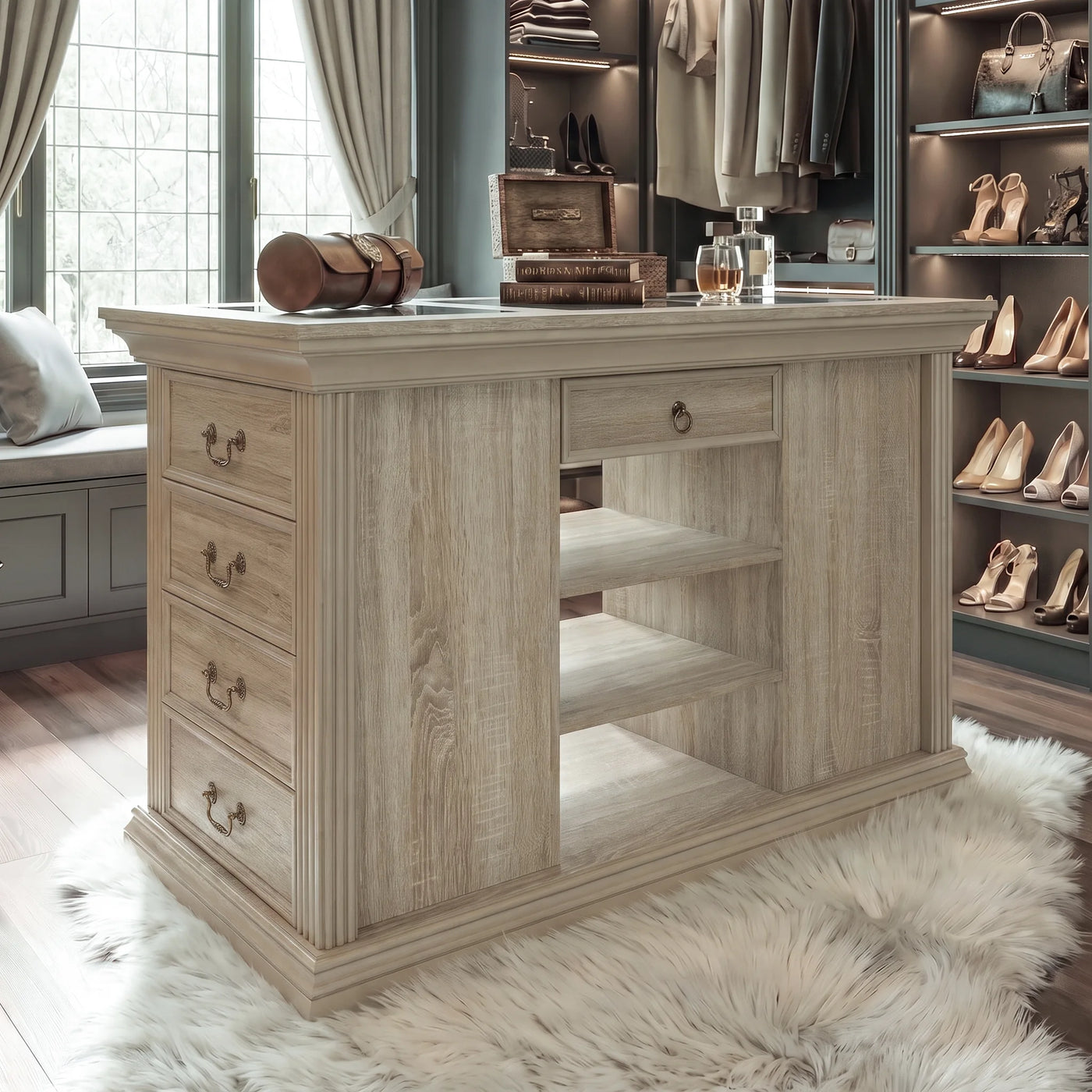 Jewelry Island with Drawers and Storage-Natural