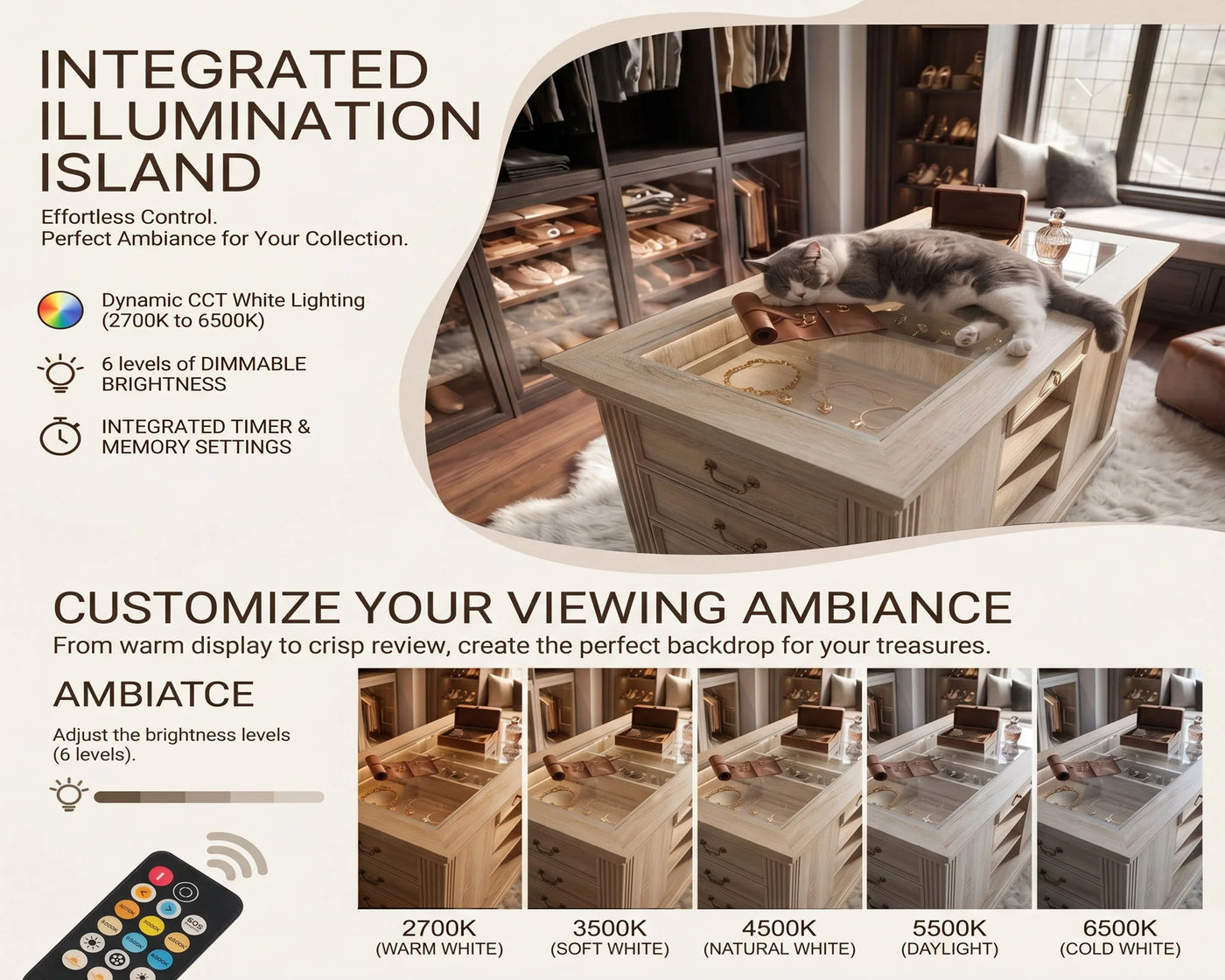 Jewelry Island with Drawers and Storage-Natural