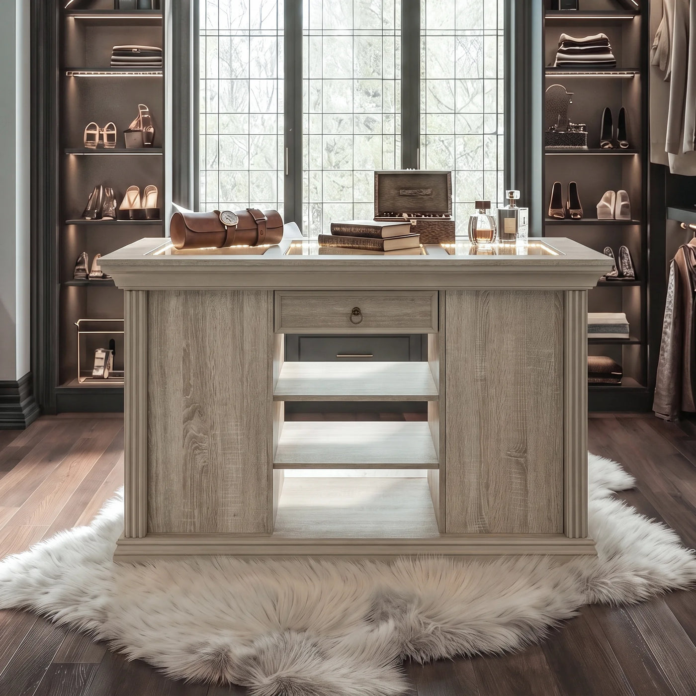 Jewelry Island with Drawers and Storage-Natural