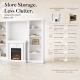 White Entertainment Center with Built-In Electric Fireplace and 5-Tier Bookcases