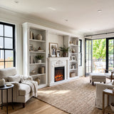 White Entertainment Center with Built-In Electric Fireplace and 5-Tier Bookcases
