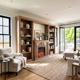 Walnut Entertainment Center with Built-In Electric Fireplace and 5-Tier Bookcases