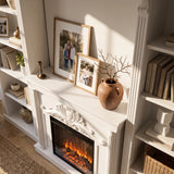 White Entertainment Center with Built-In Electric Fireplace and 5-Tier Bookcases