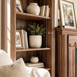 Walnut Entertainment Center with Built-In Electric Fireplace and 5-Tier Bookcases