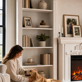 White Entertainment Center with Built-In Electric Fireplace and 5-Tier Bookcases