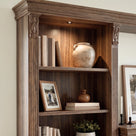 Walnut Entertainment Center with Built-In Electric Fireplace and 5-Tier Bookcases