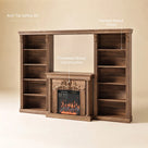 Walnut Entertainment Center with Built-In Electric Fireplace and 5-Tier Bookcases