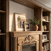 Walnut Entertainment Center with Built-In Electric Fireplace and 5-Tier Bookcases