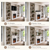 White Entertainment Center with Built-In Electric Fireplace and 5-Tier Bookcases