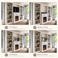 White Entertainment Center with Built-In Electric Fireplace and 5-Tier Bookcases