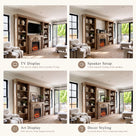 Walnut Entertainment Center with Built-In Electric Fireplace and 5-Tier Bookcases